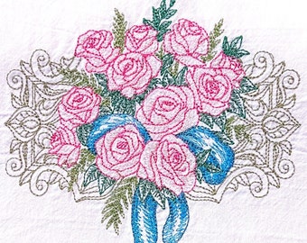 Garden of Roses Machine Embroidered Flour Sack Tea Kitchen Towels by Groversgarden