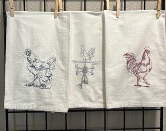 Barnyard Etchings Machine Embroidered Flour Sack Tea Kitchen Towels by Groversgarden