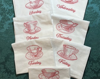 Days of the Week Teacups Machine Embroidered Flour Sack Tea Kitchen Towels by Groversgarden