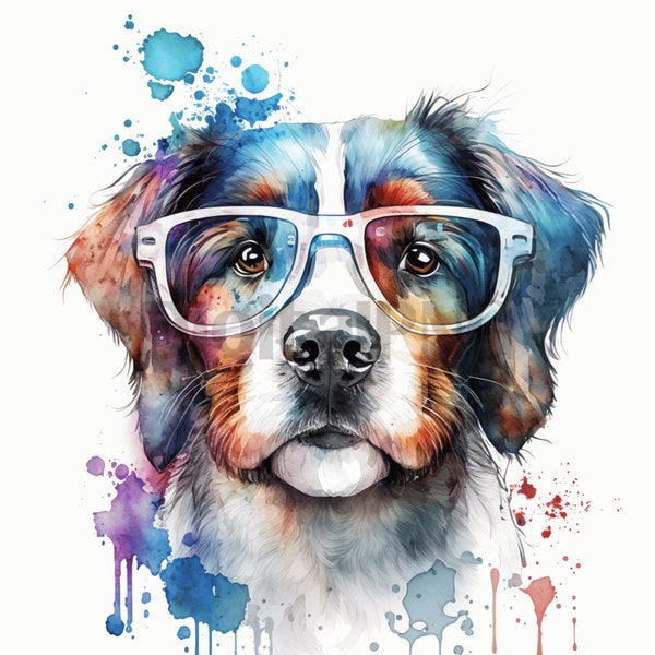 Nerdy Dogs Clip Art Watercolour - 12 High Quality PNG - Nerdy Dogs Clipart PNG - Paper Craft - Card Making - Clip Art Digital