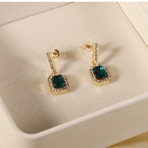 Vintage Smaragd Ohrringe, Strass Ohrringe, 925 Silber Nadel Ohrringe, Exquisite Geschenk Ohrringe, Geschenke für Sie