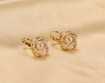 Camellia Pearl Earrings,Elegant Flower Earrings,Vintage Women Jewelry