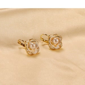 Camellia Pearl Earrings,Elegant Flower Earrings,Vintage Women Jewelry