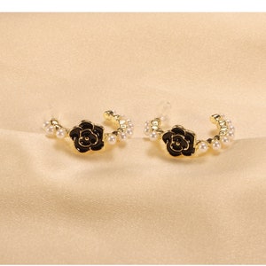 Elegant Women Camellia Pearl Stud Earrings, Anniversary Gift Birthday Gift for Her