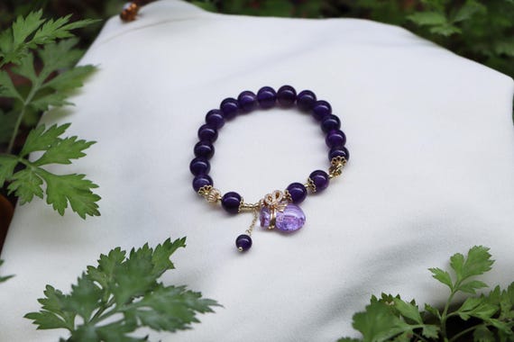 Bracciale In Pietre Naturali LOCCY Con Ciondolo A Cuore – Agata Viola – Regalo Per Donne