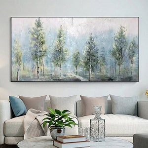 Large Original Forest Oil Painting On Canvas, Canvas Wall Art, Abstract Nature Landscape Painting, Custom Painting, Living room Wall Decor