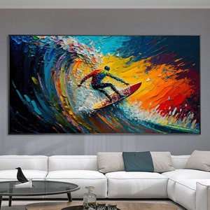 Original Ocean Surfing oil Painting on Canvas Abstract Colorful Texture Acrylic Painting Modern Sport Art Living Room Home Decor Wall Art