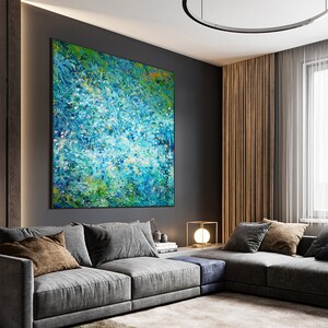 Teal Landscape Oil Painting on Canvas Living Room Wall Decor - Etsy