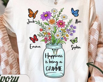 Gepersonaliseerde Grammie-shirt, Grammie Flower Comfort Colors-shirt, sweater, Happiness is Being a Grammie-shirt LS0848-7