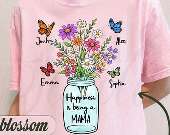 Gepersonaliseerde Mama-shirt, Mama Flower Comfort Colors-shirt, sweater, Happiness is Being a Mama-shirt LS0848-1