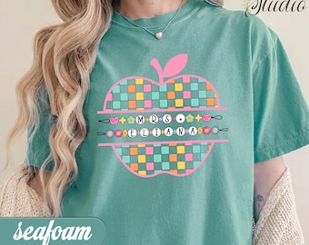 Gepersonaliseerde leraar naam Apple-shirt, Teach Love Inspire, terug naar school, basis- en middelbare school, waardering leraar VS00005