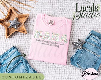Gepersonaliseerde oma-shirt, bloemen oma-shirt, aangepaste kindernamen comfort kleuren shirt, sweater, Moederdagcadeau LS0846-2