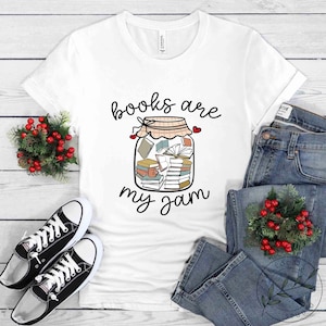 Buch Shirt, Bücher sind mein Jam, Buch Liebhaber Geschenk, Lesebuch, Frauen Buch Geschenke, Bücherwurm Geschenk, Geschenk für Leseratten, Leseratte, Bücherwurm Geschenk, BOK075LS01