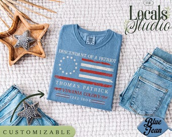 Gepersonaliseerde afstammeling van een patriotshirt, Daughters, Sons of the American Revolution Comfort Colors Shirt, sweater LS0851