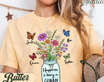 Gepersonaliseerde oma-shirt, oma bloem comfort kleuren shirt, sweater, geluk is een oma-shirt LS0848-6