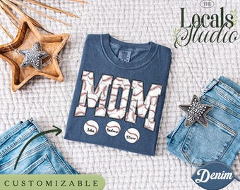 Gepersonaliseerde honkbal moeder shirt, moeder honkbal comfort kleuren shirt, sweater, game dag moeder shirt, game dag T-shirt LS0858-1