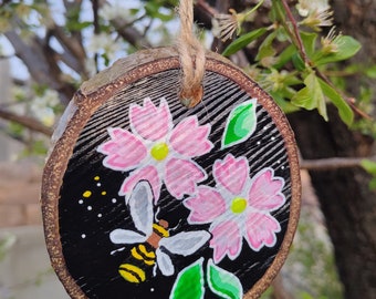 Wood Slice Ornament, Hand Painted Decoration