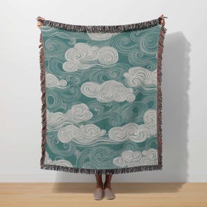 Abstract Cloud Japandi Blanket Ukiyoe Tapestry Japanese Home Decor Hokusai Art Zen Cloud Woven Blanket Modern Asian Throw Wabi Sabi Scandi