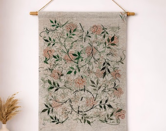 Tapiz de jazmín de William Morris, tapiz botánico tejido, arte floral, arte textil cottagecore vintage, decoración victoriana para el hogar.