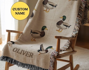 Personalized Mallard Duck Baby Blanket Custom Name Mallard Duck Baby Woven Blanket Cute Duck Throw Nursery Decor Gift Girl Boy Baby Shower