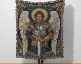 St Michael Blanket, Archangel Tapestry, Saint Michael, Warrior Angel, Eastern Orthodox Icon, Christian Throw, Religious Decor Catholic Faith