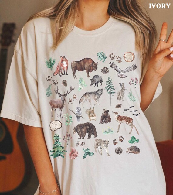 Nature Shirt Forest Animal Shirt Wildlife Woodland Clothing Cottagecore Vintage Goblincore Comfort Color Tee Camp Cabin Outdoor Granola Girl