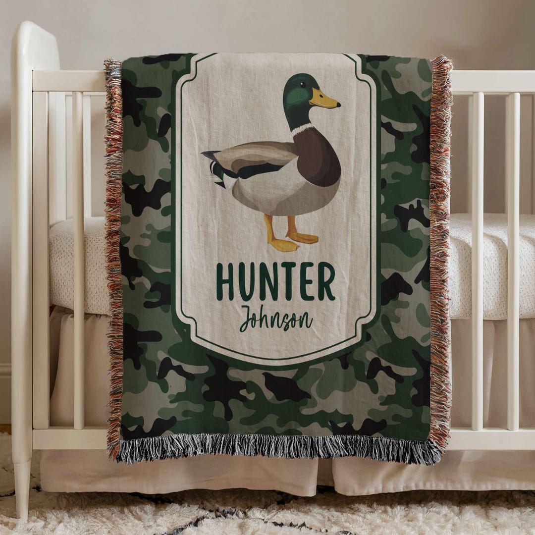 Personalized Mallard Duck Baby Blanket, Custom Camo Duck Hunter Woven ...