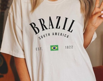 Camiseta de Brasil, cuello redondo, ropa brasileña, camiseta latina, regalo de Sudamérica, sudadera con bandera, ropa de mujer, suéter vintage, mercancía