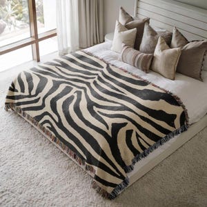 Animal Print Throw Zebra Woven Blanket Maximalist Tapestry Eclectic Home Decor Zebra Print Abstract Pattern Bold Statement Modern Safari