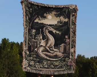 Dragon Blanket Fantasy Dragon Throw Bookish Medieval Woven Blanket Romantasy Booktok Throw Dragon Reader Mythical Tapestry Castlecore Castle