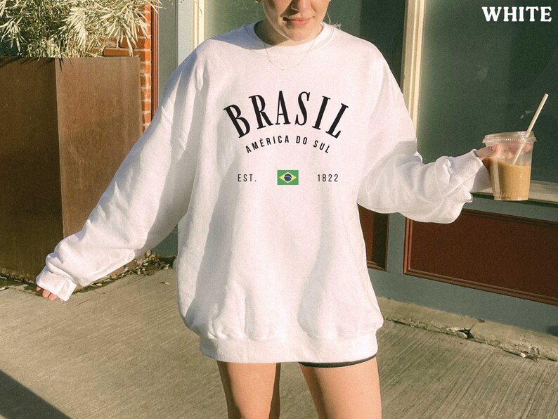 Sudadera de Brasil, suéter brasileño de cuello redondo, camisa de Sudamérica, jersey latino, regalo vintage, ropa para mujer, sudadera con capucha, top con bandera imagen 7