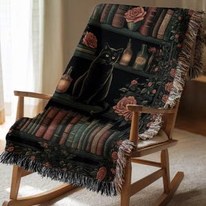 a rocking chair with a black cat on it