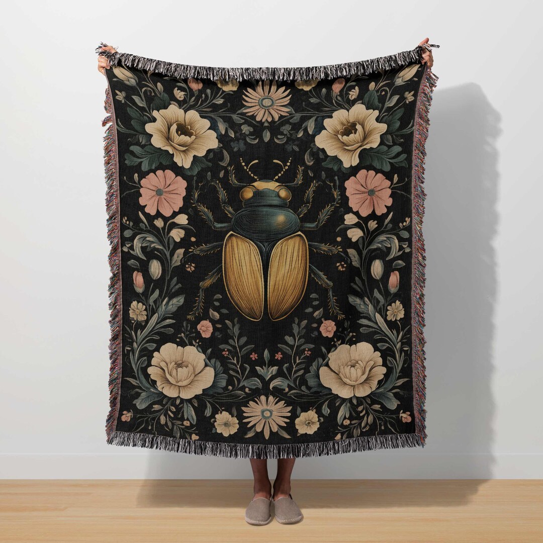 Insect Pattern Throw Beetle Woven Blanket Bug Insect Tapestry Gothic Beetle Throw Botanical ...