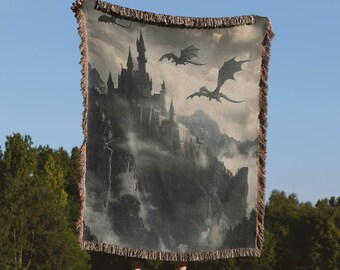 Dragon Blanket Fantasy Dragon Wing Bookish Merch Woven Blanket Romantasy Gift Booktok Throw Dragon Rider Reader Mystical Tapestry Fandom