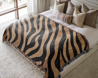 Animal Print Throw Zebra Woven Blanket Maximalist Tapestry Eclectic Home Decor Zebra Print Abstract Pattern Bold Statement Modern Safari