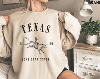 Texas Sweatshirt Texas Pullover Lone Star State Shirt Cowboy Rundhalsausschnitt Rodeo Kleidung Dallas Bekleidung Austin Tex Urlaub Geschenk Reiseandenken