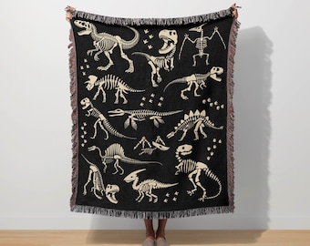 Dinosaur Blanket Dinosaur Fossil Dinosaur Skeleton Skull Paleontology Gift Woven Blanket TRex Goblincore Throw Dino Blanket Triceratops Gift