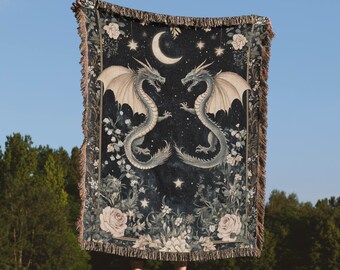 Dragon Blanket Fantasy Dragon Bookish Merch Woven Blanket Romantasy Gift Wing Booktok Throw Medieval Dragon Reader Mystical Fandom Tapestry