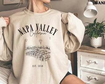 Sudadera de Napa Valley, suéter de cuello redondo de bodega, suéter californiano, suéter vintage, regalo de San Francisco, ropa de viaje para despedida de soltera, ropa para mujer