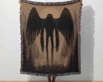 Mothman Tapestry, Cryptid Woven Blanket, Cryptidcore Throw, Weirdcore Decor, Mythical Creature, Paranormal Art