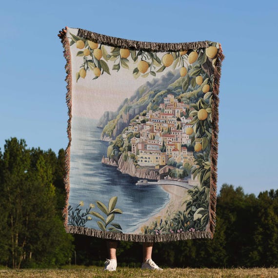 Amalfi Coast Blanket Lemon Woven Blanket Positano Tapestry Mediterranean Gift Italian Summer Throw Seaside Coastal Home Decor Sorrento Italy