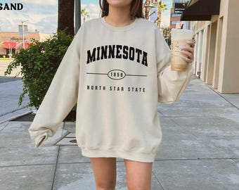 Minnesota Sweatshirt Minnesota Sweater Minnesota Crewneck MN State Shirt Gift Minnesota College Hoodie Minnesota Varsity Clothing Pullover