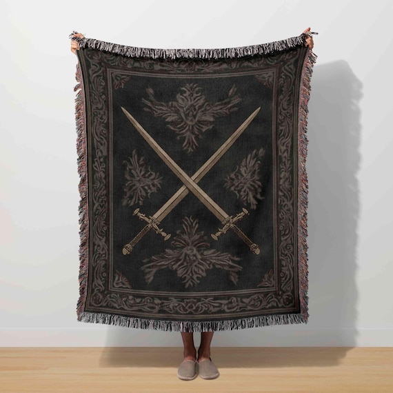 Medieval Sword Tapestry Gothic Woven Blanket Sword Throw Renaissance Art Antique Home Decor Dark Fantasy Knight Vintage Warrior Regal Gift