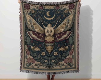 Deaths Head Moth Gothic Blanket Witchy Tapestry Enchanted Insect Mystical Bug Throw Dark Academia Botanical Ethereal Decor Occult Floral Art