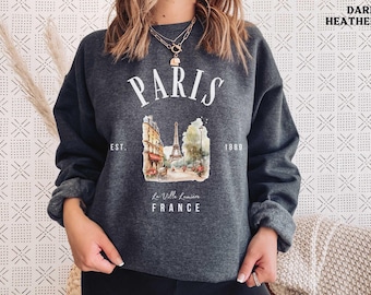 Paris Sweatshirt France Crewneck Eiffel Tower Shirt Vintage Sweater Gift French Paris Flag Euro Trip Hoodie Souvenir Apparel  Women Clothing