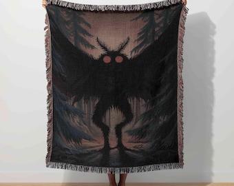 Mothman Tapestry, Cryptid Blanket, Cryptidcore Throw, Weirdcore Paranormal, Folklore Gothic Moth Man, Mythical Creature