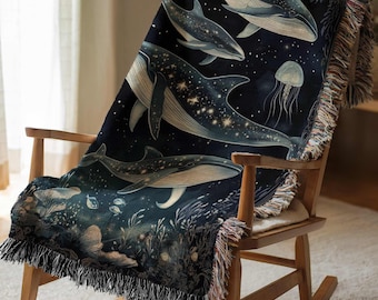 Celestial Whale Woven Blanket Marine Life Ocean Save the Sea Animal Throw Starry Night Tapestry Cosmic Oceancore Orca Galaxy Conservation