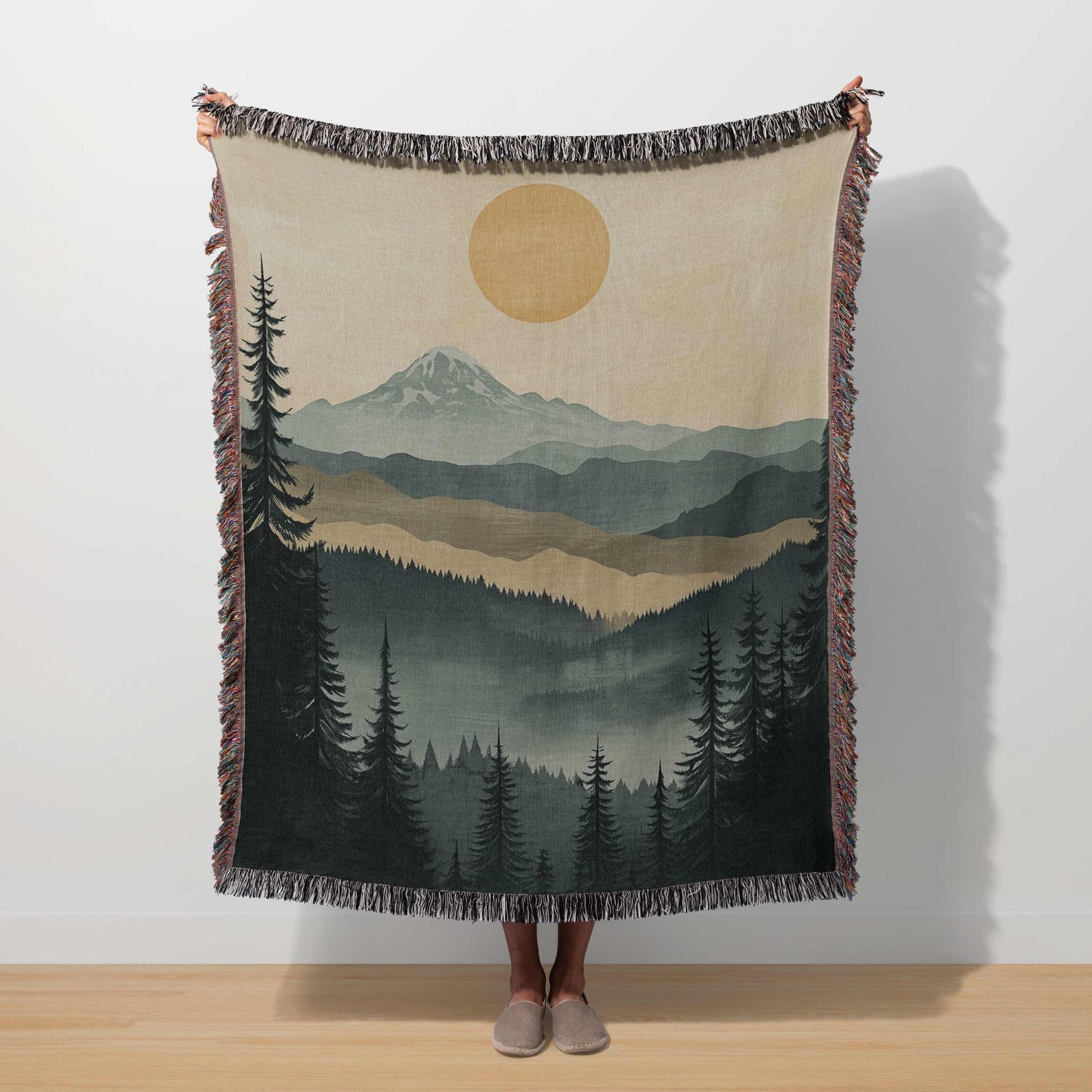 National Park Blanket Mount Rainier Mountain Woven Throw Retro Nature Tapestry PNW Travel Forest Cabin Decor Camp Outdoor Adventure Gift Art - Woven, 60"x80"