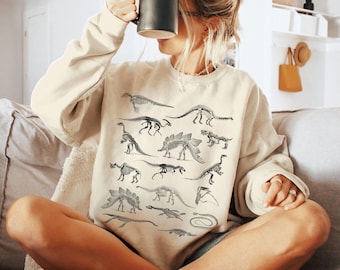 Dinosaur Sweatshirt Paleontology Shirt Fossil Sweater TRex Crewneck Goblincore Vintage Skeleton Dino Alt Goth Triceratops Dark Academia Gift
