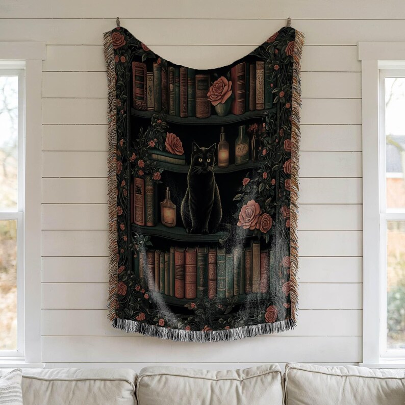a tapestry hanging on the wall of a living room
